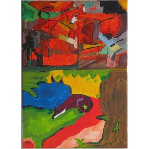 Keilrahmen 50x70cm.
Titel: Abstrakt zusammengestellt Füchse/Fuchs von Franz Marc.